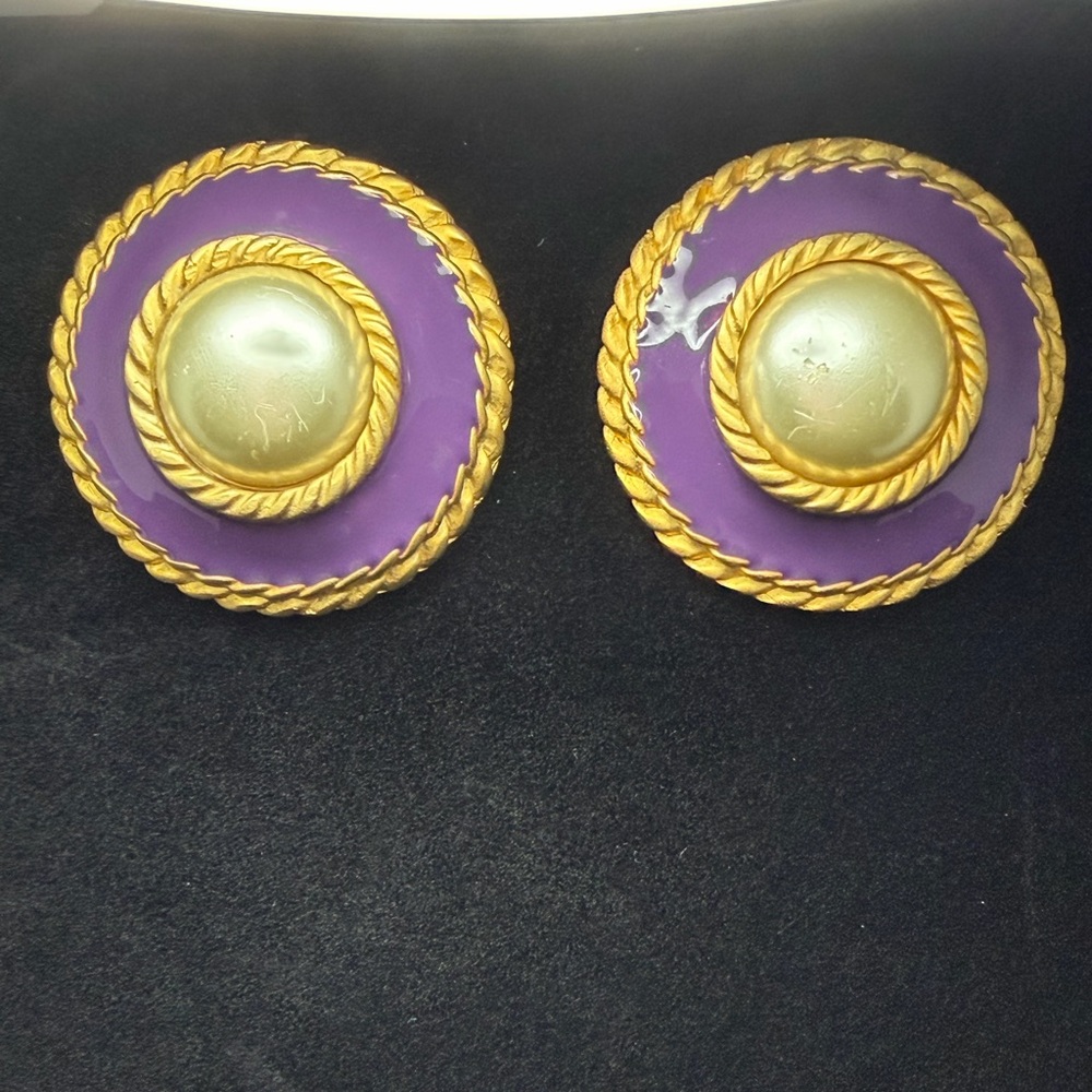 Vintage Gold and Purple Statement Earrings
